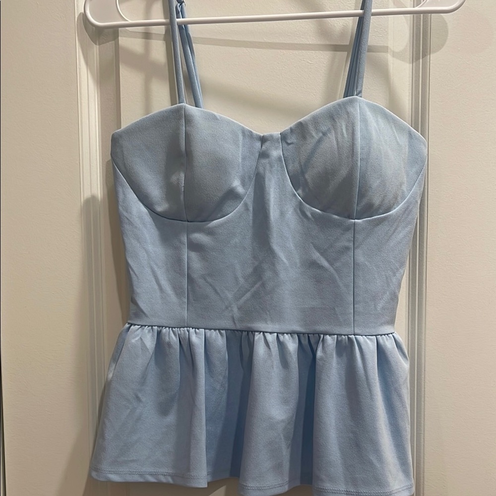 Chic Light Blue Peplum Blouse